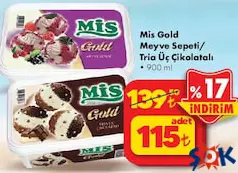 MİS GOLD MEYVE SEPETİ/TRİA ÜÇ ÇİKOLATALI DONDURMA 900 ML